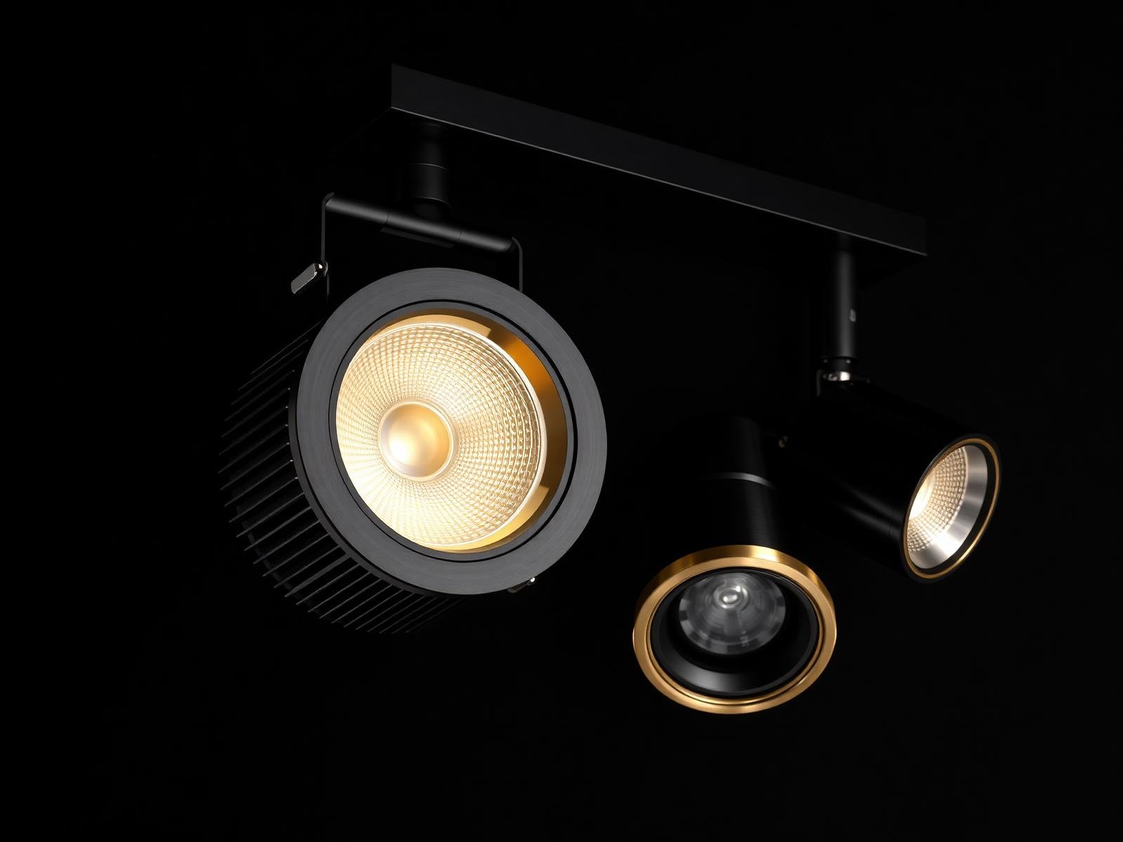 Macro render of premium architectural downlights and track fixtures